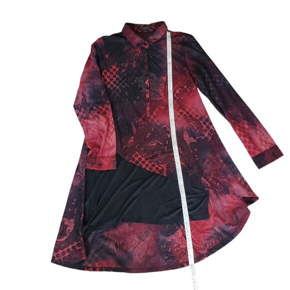 Asymmetric Long Sleeved. Button Down Mix Media Blouse Size Small - Picture 4 of 7